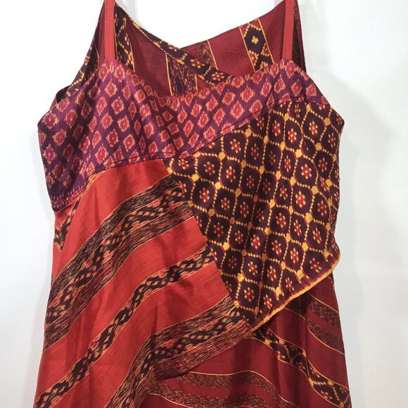 100% Silk Dress XL Layered Spaghetti Straps Burgundy Re Gold - Picture 11 of 12